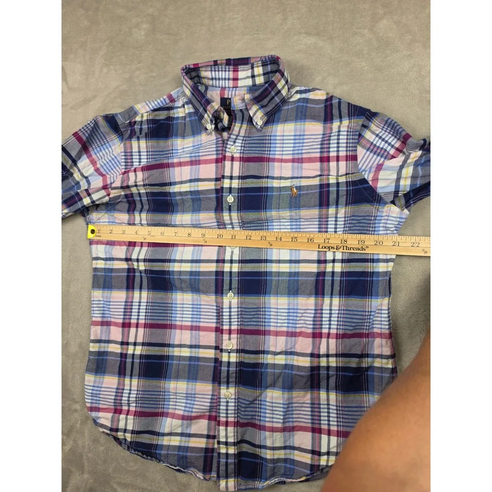 Polo Ralph Lauren Button Down Shirt Mens M Fit S Pink Blue Plaid Classic Fit